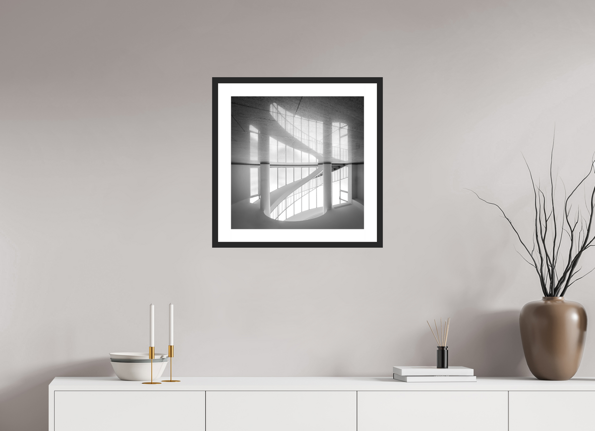 50 x 50 cm, Hahnemühle Photo Rag, Frame 20mm black, Passepartout white, Front glass matt HARMONY - VERTATUR BW II - Frankfurt