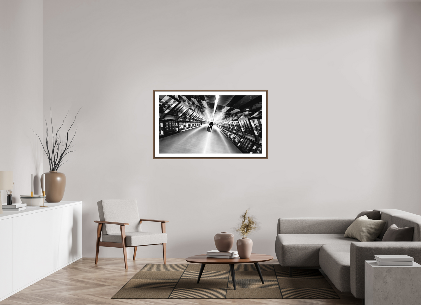128 x 72 cm, AluDibond, matt, floating frame 15mm walnut THE LONESOME TRAVELER i