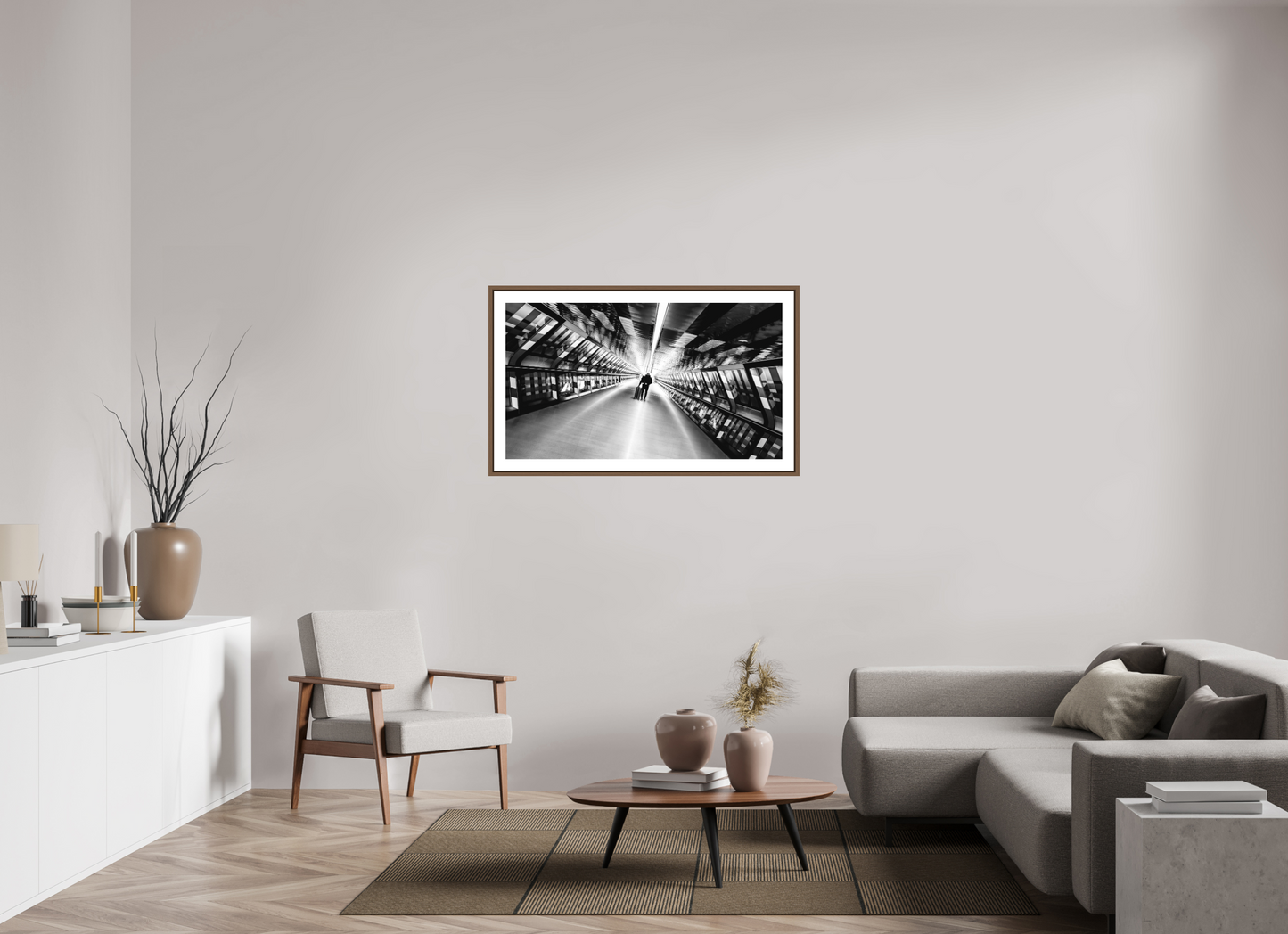 112 x 63 cm, AluDibond, matt, floating frame 15mm walnut THE LONESOME TRAVELER i
