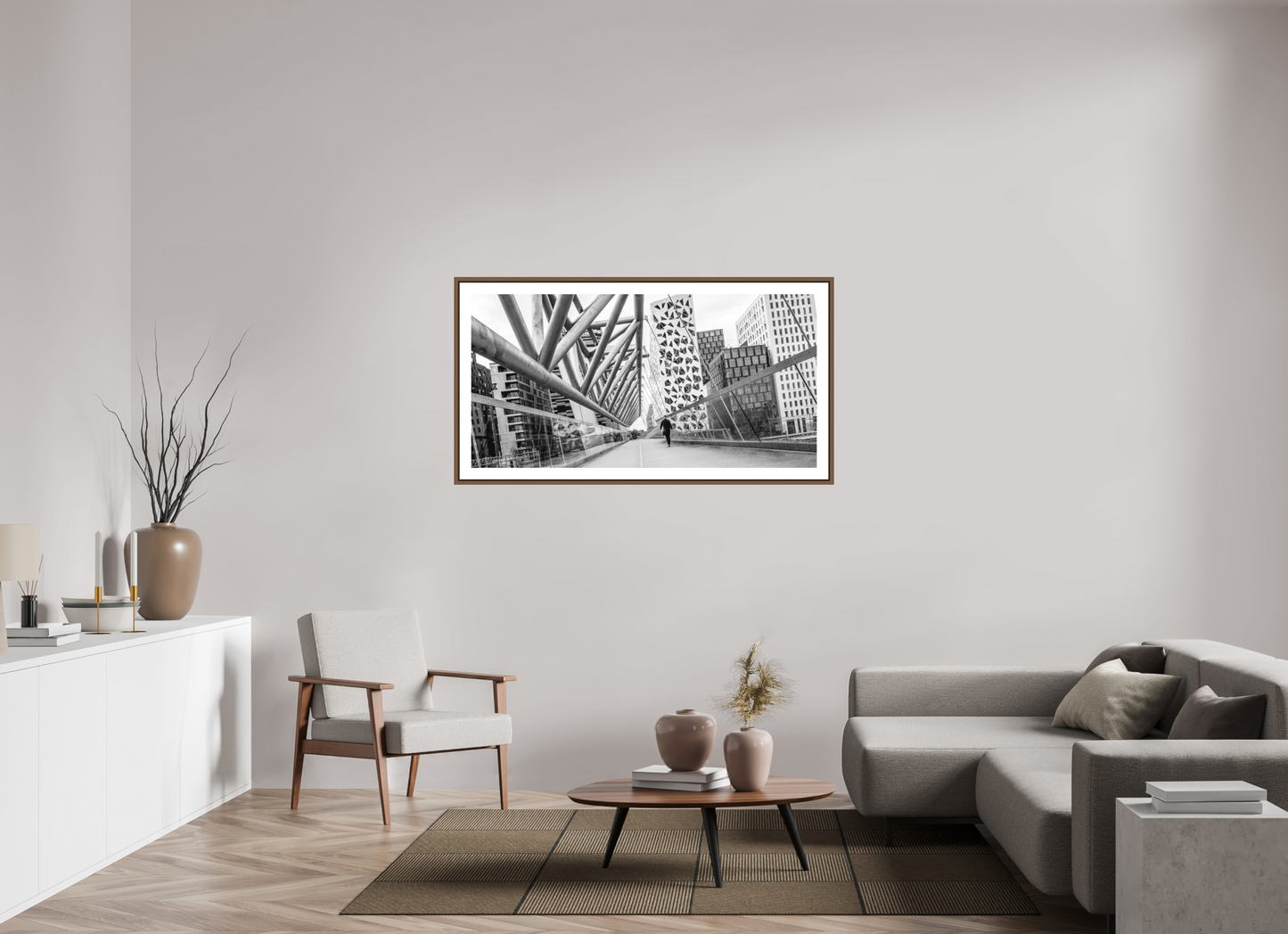 140 x 70 cm, AluDibond, matt, floating frame 15mm walnut DIALOG - BARCODE I - Oslo