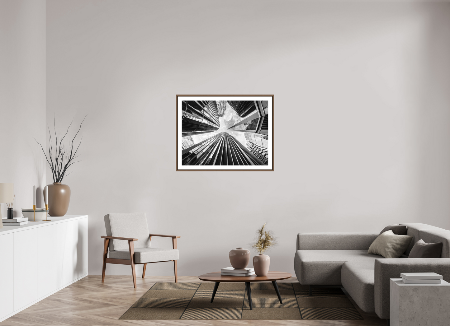100 x 75 cm, AluDibond, matt, floating frame 15mm walnut PERSPECTIVES - POWER OF TOWER - London