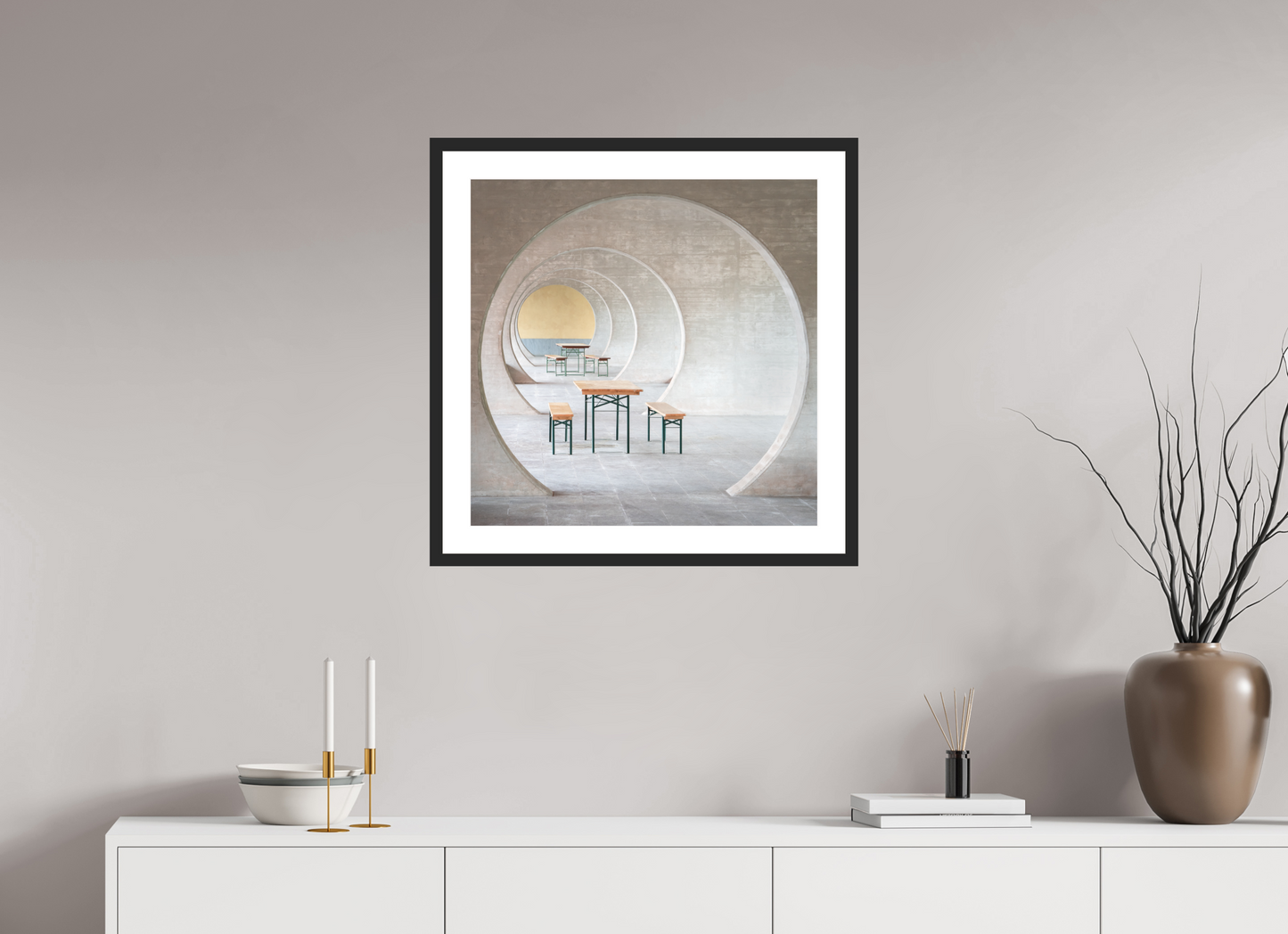 60 x 60 cm, Hahnemühle Photo Rag, Frame 20mm black, Passepartout white, Front glass matt HARMONY - TAKE A SEAT - Ticino