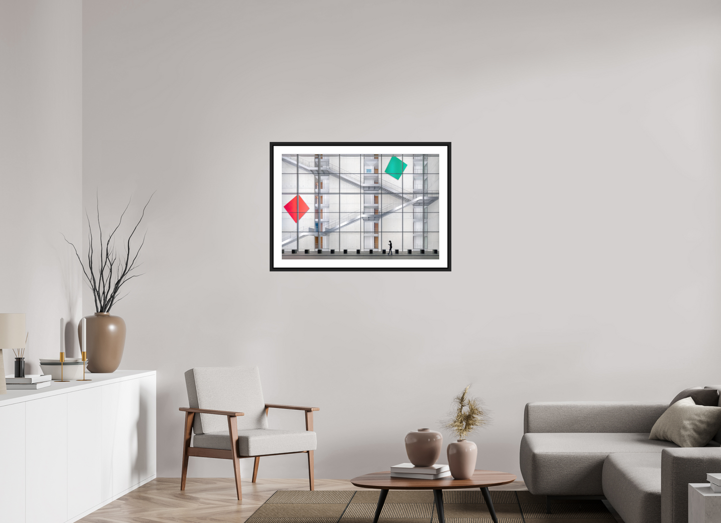 90 x 60 cm, AluDibond, matt, floating frame 15mm black MAGIC - WOMAN AND STAIRS IV - Berlin