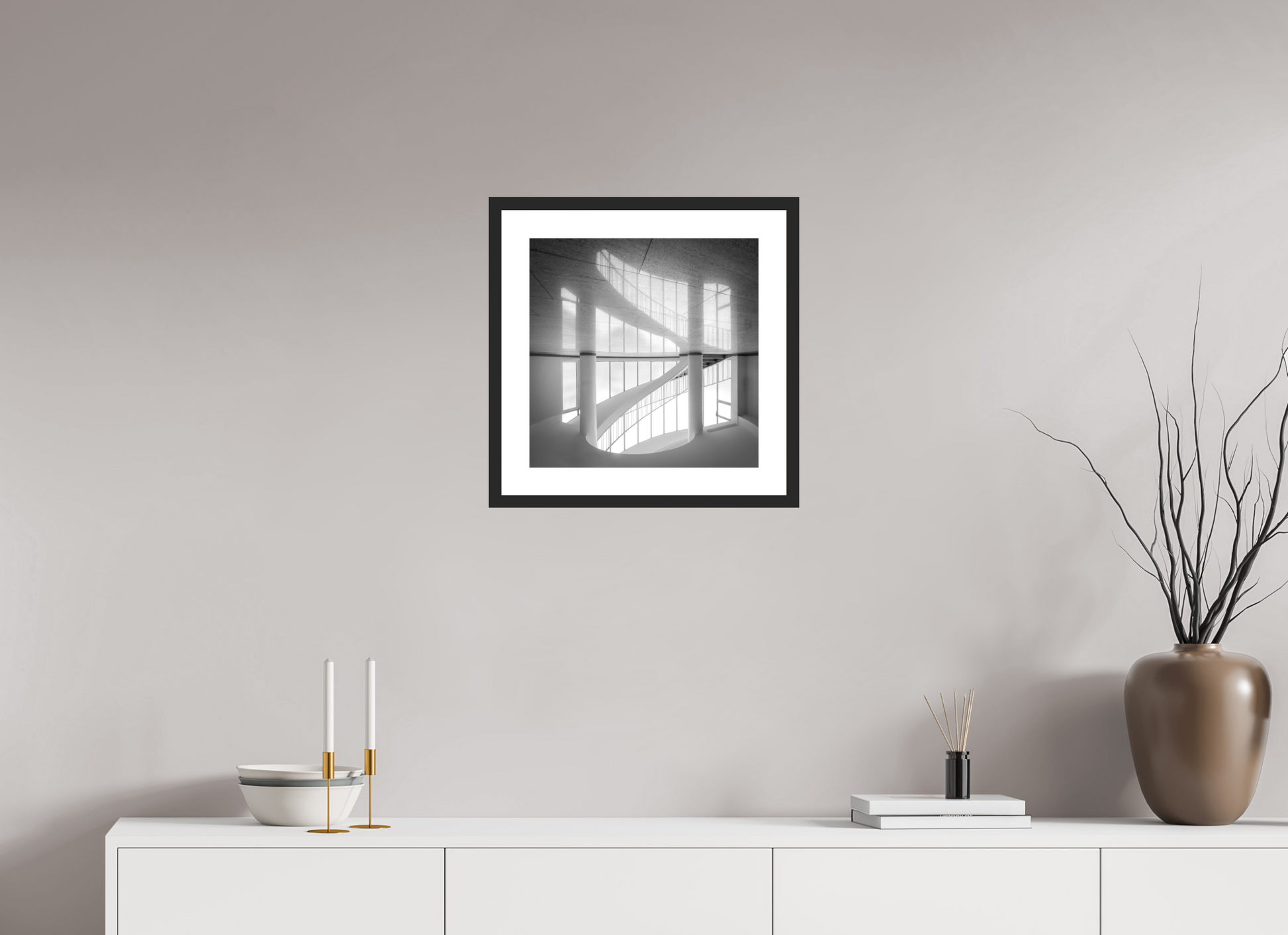 40 x 40 cm, Hahnemühle Photo Rag, Frame 20mm black, Passepartout white, Front glass matt HARMONY - VERTATUR BW II - Frankfurt