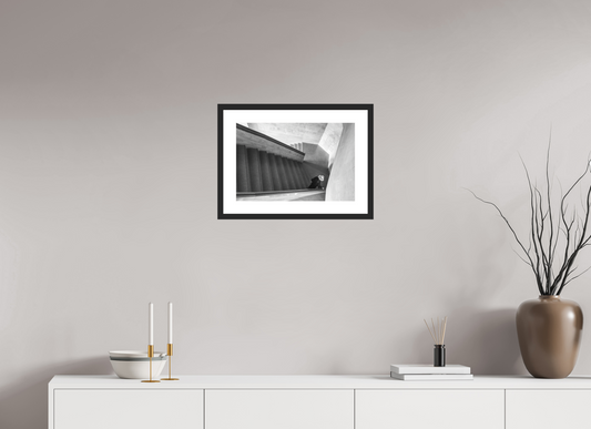 45 x 30 cm, Hahnemühle Photo Rag, Frame 20mm black, Passepartout white, Front glass matt WOMAN AND STAIRS III