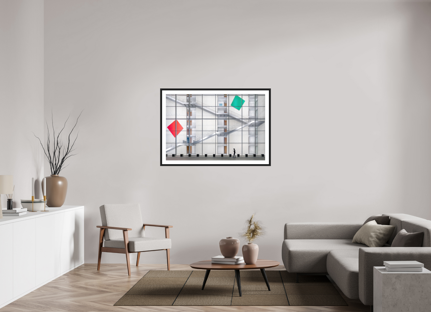 120 x 80 cm, AluDibond, matt, floating frame 15mm black MAGIC - WOMAN AND STAIRS IV - Berlin